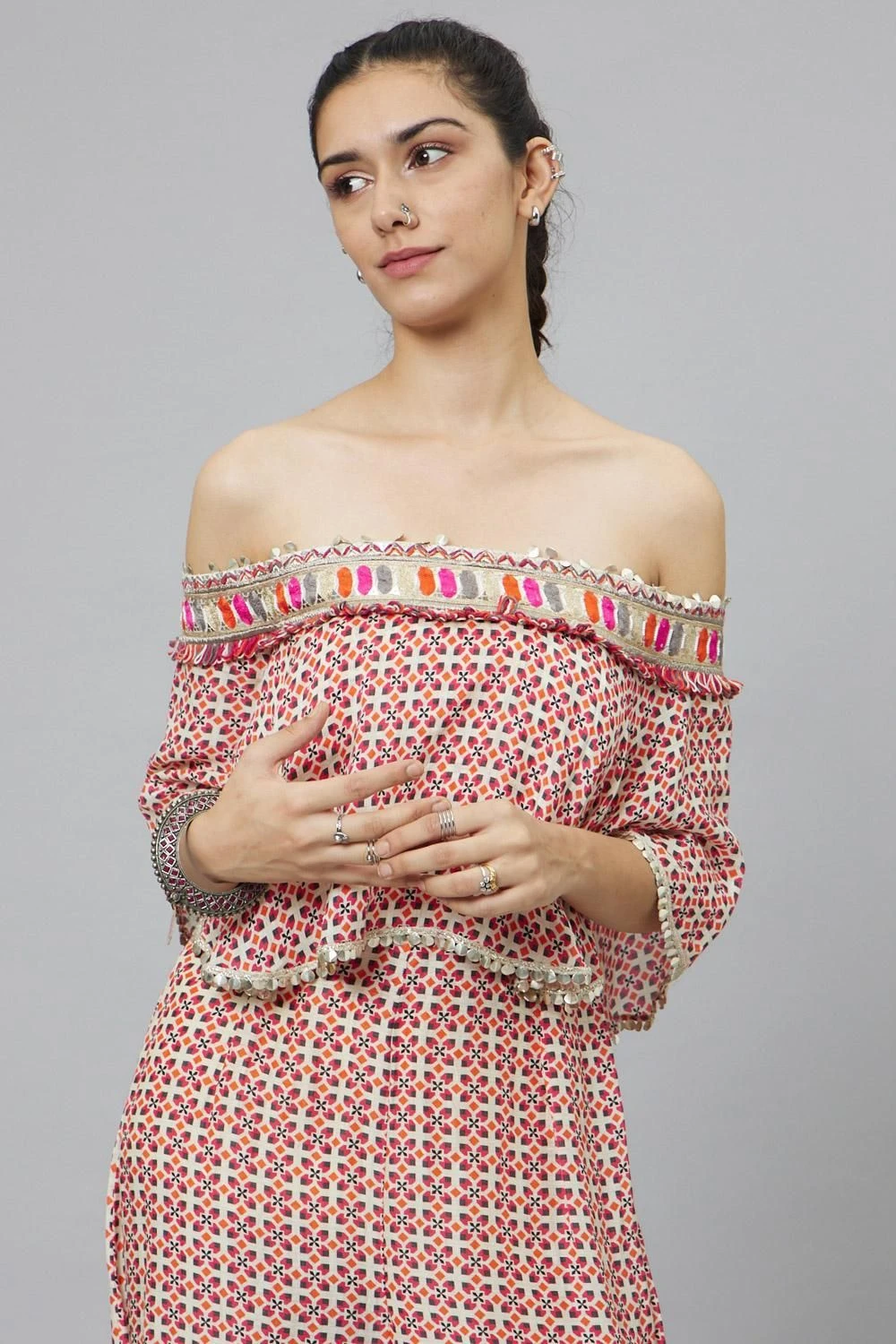 SVA Ivory Geometric Printed Cape Style Jumpsuit 6 SVA Ivory Geometric Printed Cape Style Jumpsuit - Image 4