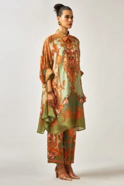 Rajdeep Ranawat Permaz Subtle Green Floral Printed Pant -Inca Sales Store 011223rr38 2