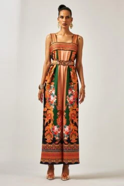 Rajdeep Ranawat Rambha Beige & Orange Floral Printed Jumpsuit