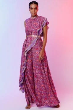 SVA Purple Floral Printed Draped Co-ord Set