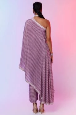 SVA Lilac Printed One Shoulder Sari & Pants -Inca Sales Store 020623sa07 4