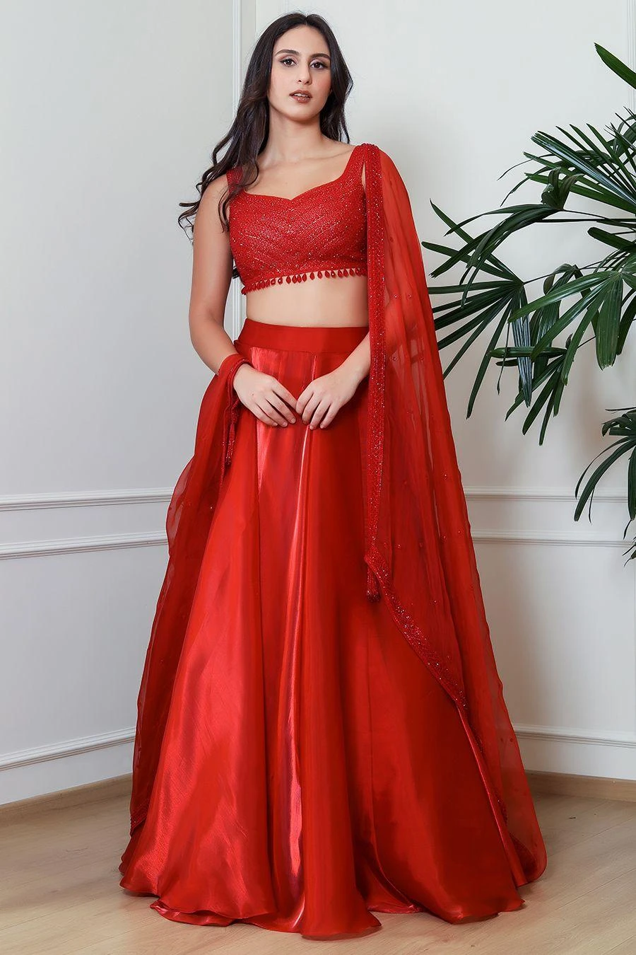 Naibah Red Hand Embellished Lehenga Set 3 Naibah Red Hand Embellished Lehenga Set