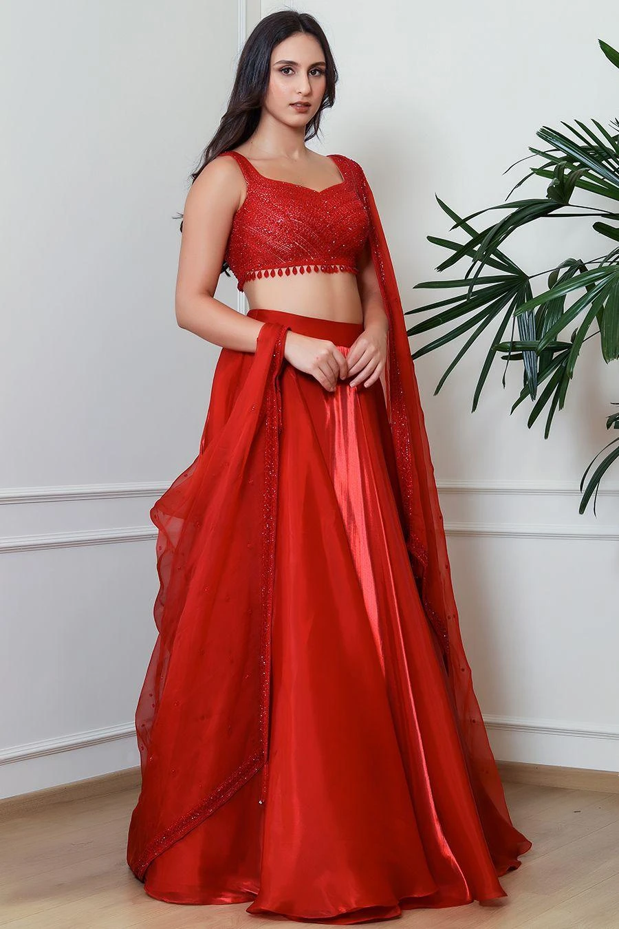 Naibah Red Hand Embellished Lehenga Set 4 Naibah Red Hand Embellished Lehenga Set - Image 2