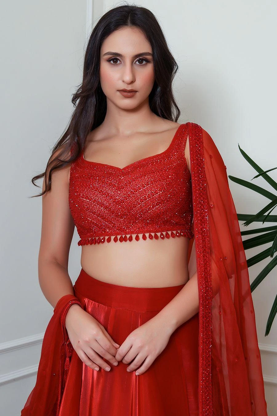 Naibah Red Hand Embellished Lehenga Set 5 Naibah Red Hand Embellished Lehenga Set - Image 3