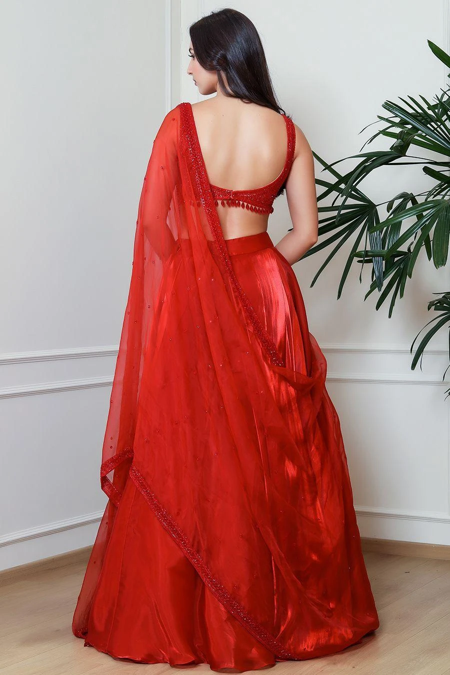 Naibah Red Hand Embellished Lehenga Set 6 Naibah Red Hand Embellished Lehenga Set - Image 4