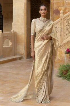 Arpita Mehta Beige Hand Embellished Sari Set