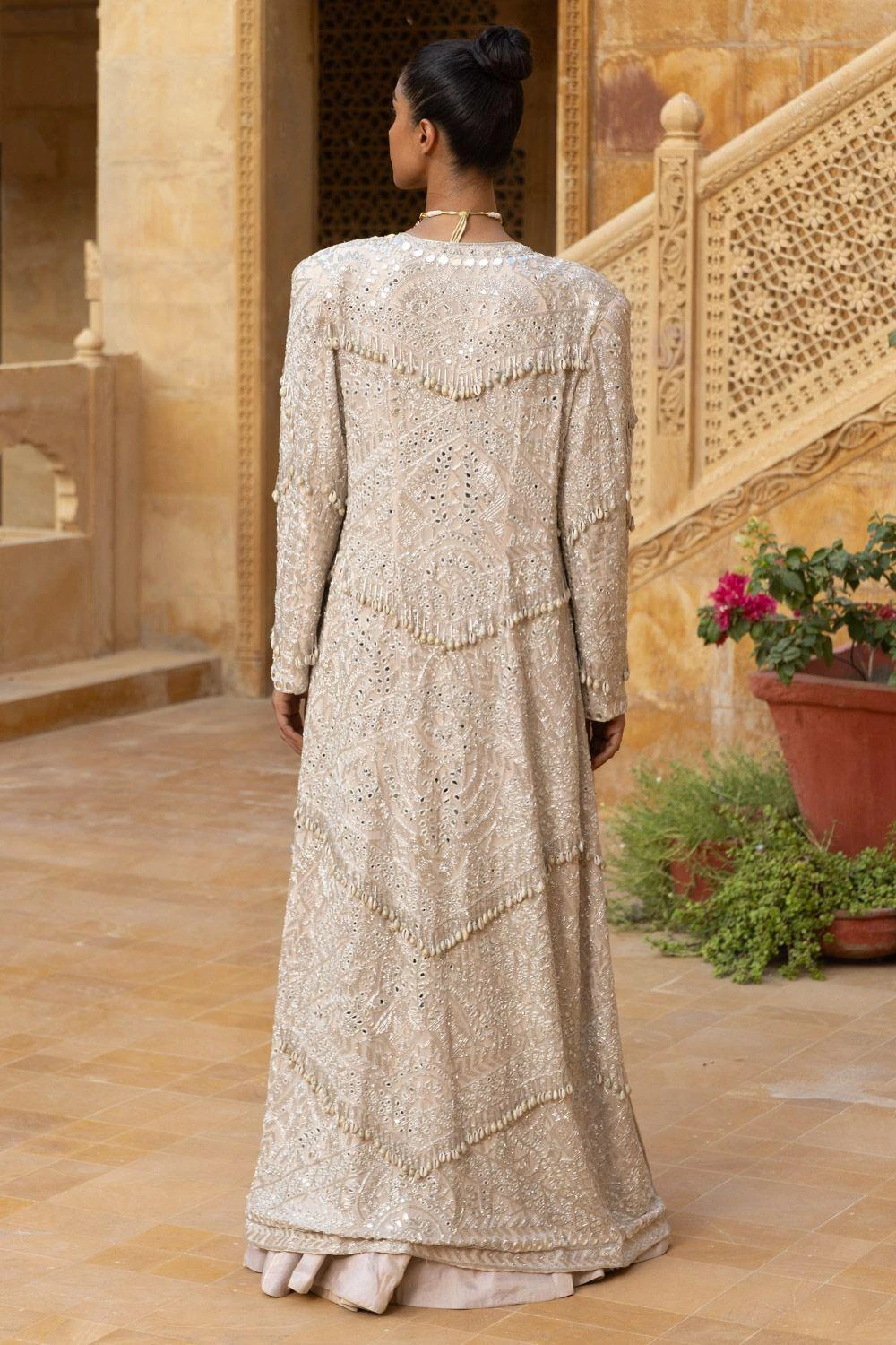 Arpita Mehta Beige Mirror Embellished Jacket Set 6 Arpita Mehta Beige Mirror Embellished Jacket Set - Image 4