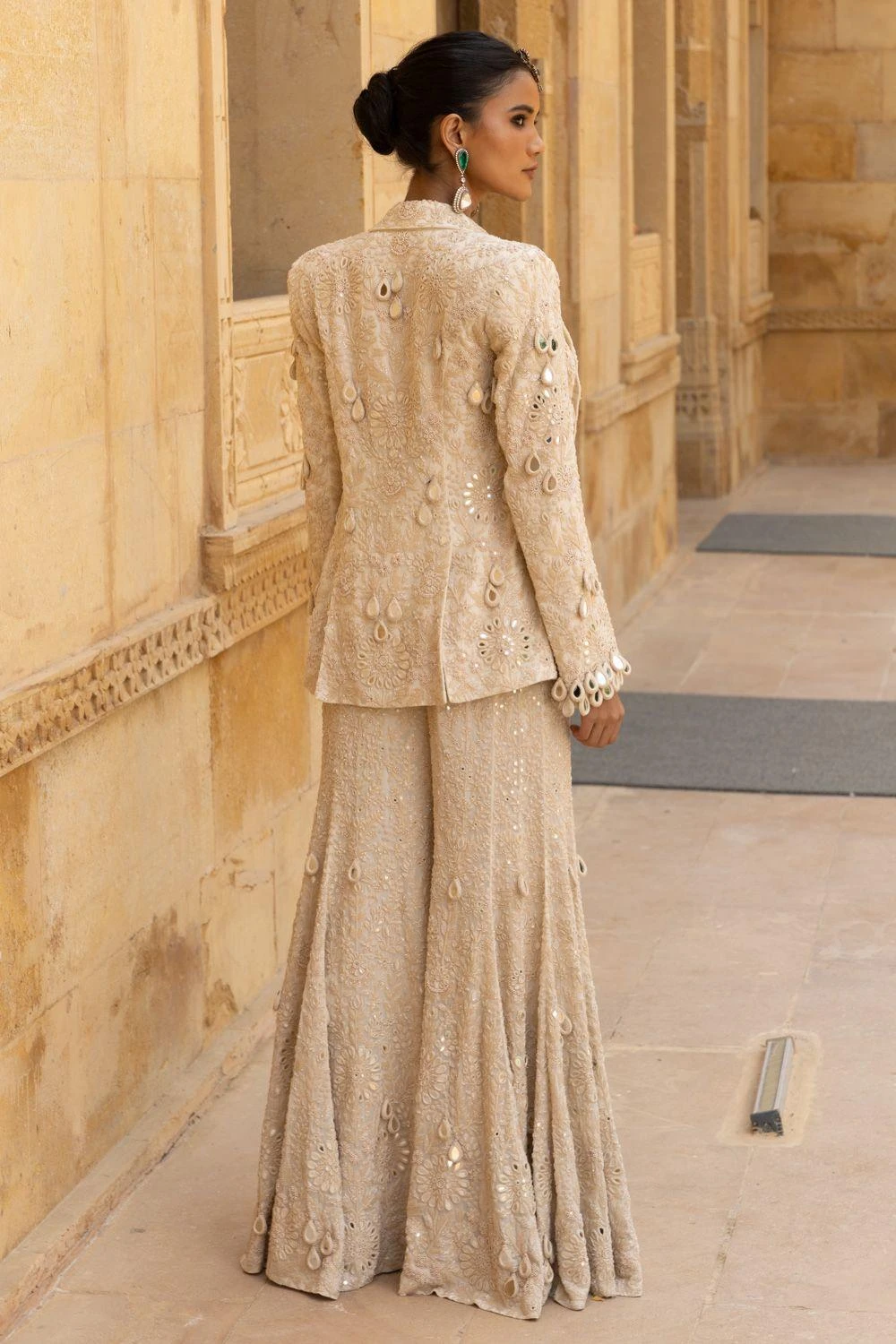 Arpita Mehta Vanilla & Gold Hand Embellished Blazer Set 5 Arpita Mehta Vanilla & Gold Hand Embellished Blazer Set - Image 3