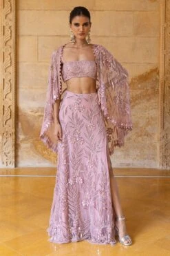 Arpita Mehta Baby Orchid Hand Embroidered Cape Set
