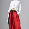 Chola Red Pleated Trousers With A Contrast Belt