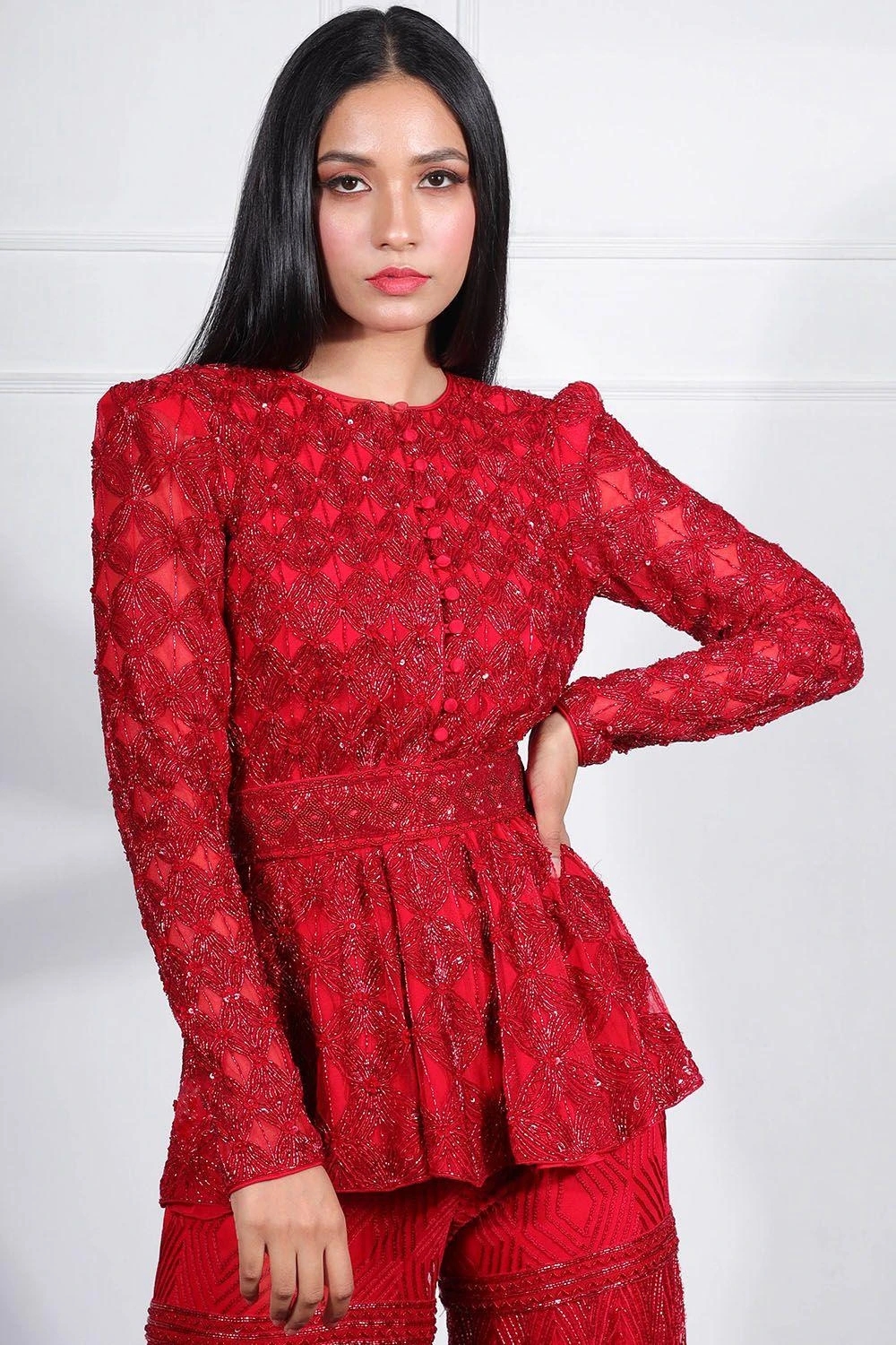 Ritika Mirchandani Red Hand Embroidered Sharara Set 4 Ritika Mirchandani Red Hand Embroidered Sharara Set - Image 2