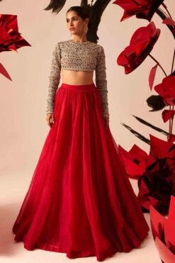 Bhumika Sharma Red Embellished Lehenga Set