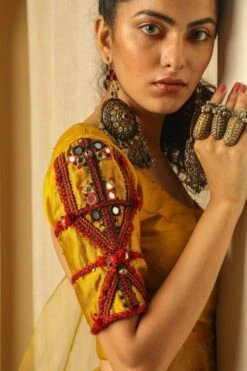 Medha Yellow Silk Embroidered Blouse 6 Medha Yellow Silk Embroidered Blouse -Inca Sales Store 0512ma04 2