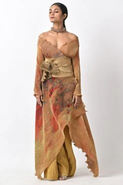 Kiran Uttam Ghosh Gold Pleated Obi Belt 11 Kiran Uttam Ghosh Gold Pleated Obi Belt -Inca Sales Store 060523kg03 5