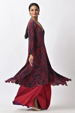 Kiran Uttam Ghosh Maroon Hand Embellished Pleated Kaftan -Inca Sales Store 060523kg07 3