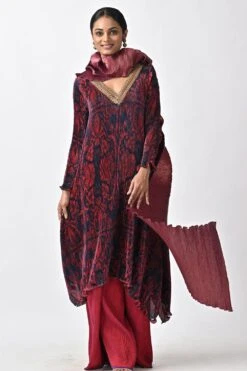 Kiran Uttam Ghosh Maroon Hand Embellished Pleated Kaftan -Inca Sales Store 060523kg07 4