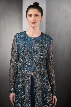 Rohit Gandhi + Rahul Khanna Cloudy Blue Metallic Sequin Jacket Set -Inca Sales Store 0612rrr01 3