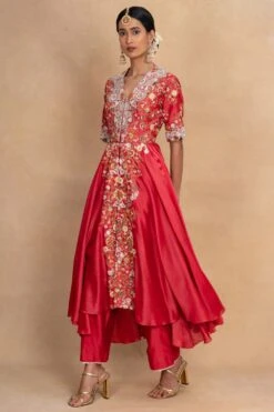 Petticoat Lane By Divya Red Dori Embellished Kalidar Kurta Set -Inca Sales Store 070623pl07 2