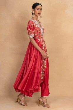 Petticoat Lane By Divya Red Dori Embellished Kalidar Kurta Set -Inca Sales Store 070623pl07 3