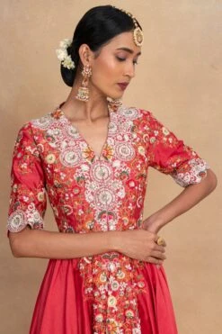 Petticoat Lane By Divya Red Dori Embellished Kalidar Kurta Set -Inca Sales Store 070623pl07 4