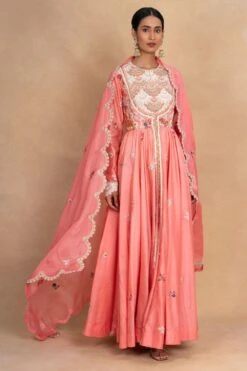 Petticoat Lane By Divya Salmon Pink Floral Kalidar Set