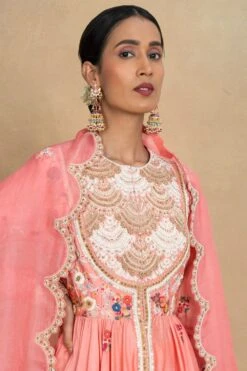 Petticoat Lane By Divya Salmon Pink Floral Kalidar Set -Inca Sales Store 070623pl08 4