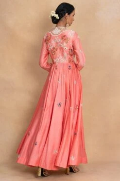 Petticoat Lane By Divya Salmon Pink Floral Kalidar Set -Inca Sales Store 070623pl08 5