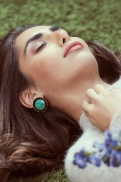 Varnika Arora Black & Green Mother-of-pearl Earrings