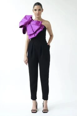 Gauri & Nainika Black Dramatic Bow Jumpsuit