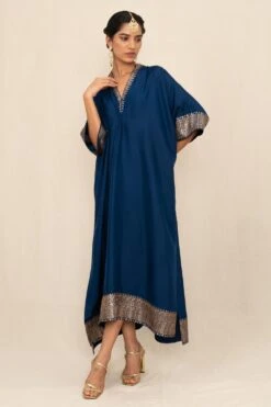 Jayanti Reddy Blue Embellished Kaftan With Benarasi Borders