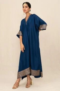 Jayanti Reddy Blue Embellished Kaftan With Benarasi Borders -Inca Sales Store 090723jr03 3