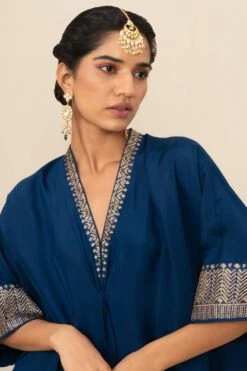 Jayanti Reddy Blue Embellished Kaftan With Benarasi Borders -Inca Sales Store 090723jr03 4