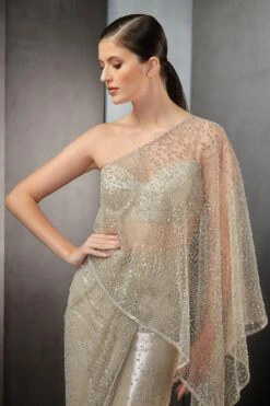 Rohit Gandhi + Rahul Khanna Ivory One Shoulder Embellished Sari Gown -Inca Sales Store 0911rg16 3