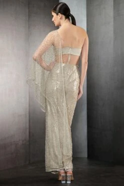 Rohit Gandhi + Rahul Khanna Ivory One Shoulder Embellished Sari Gown -Inca Sales Store 0911rg16 4