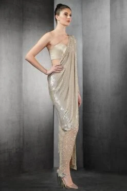 Rohit Gandhi + Rahul Khanna Beige Embellished Draped Sari -Inca Sales Store 0911rg18 4
