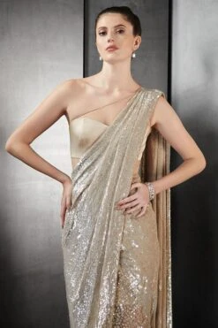 Rohit Gandhi + Rahul Khanna Beige Embellished Draped Sari -Inca Sales Store 0911rg18 5