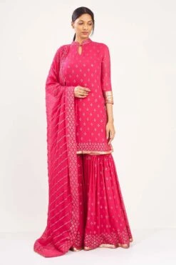 Nakul Sen Rani Pink Sharara With Bandhej Sequin Work