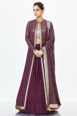 Nakul Sen Aubergine Chiffon Jacket Set