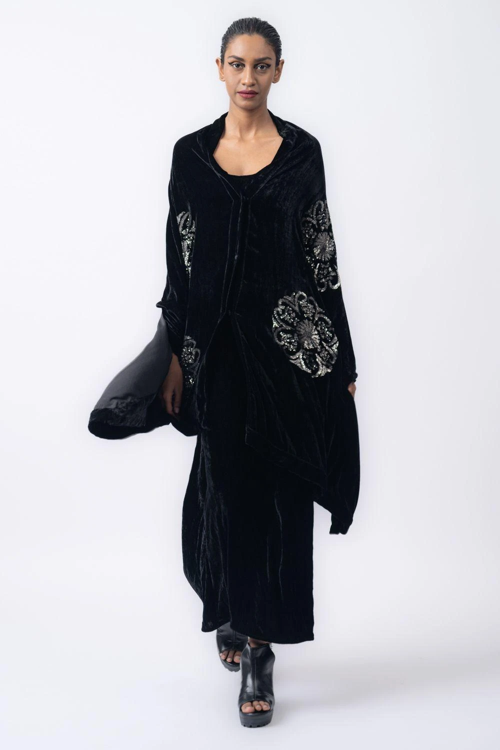 Peachoo Black Floral Embroidered Wrap 3 Peachoo Black Floral Embroidered Wrap