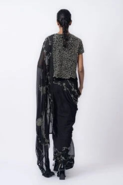 Peachoo Black & Silver Floral Embroidered Sari -Inca Sales Store 101023pea20 3