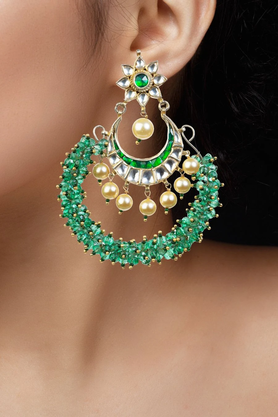 Riana Jewellery Green Chand Earrings 4 Riana Jewellery Green Chand Earrings - Image 2