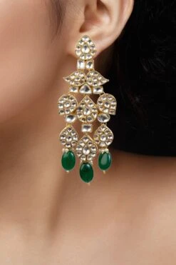Riana Jewellery White & Green Jadtar Dangler Earrings -Inca Sales Store 1010ria49 2