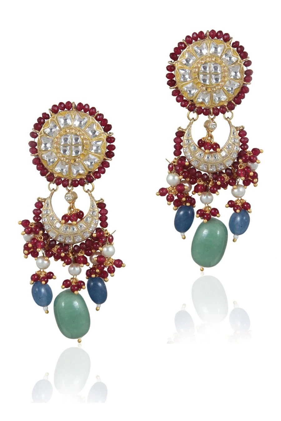 Riana Jewellery Red Jadtar Stone Earrings 4 Riana Jewellery Red Jadtar Stone Earrings - Image 2