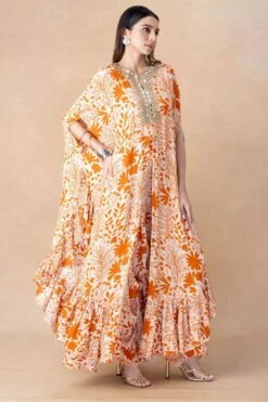 Arpita Mehta Orange Floral Printed Cape Set -Inca Sales Store 101123am1 3