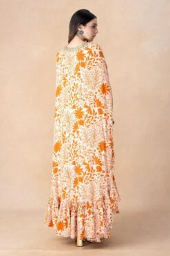 Arpita Mehta Orange Floral Printed Cape Set -Inca Sales Store 101123am1 5