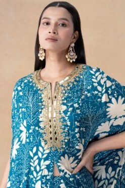 Arpita Mehta Teal Floral Printed Cape Set -Inca Sales Store 101123am12 4