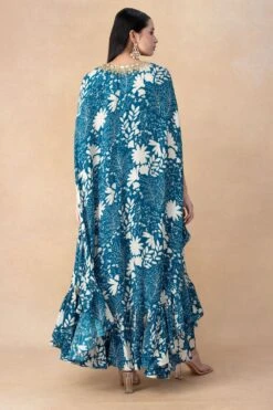 Arpita Mehta Teal Floral Printed Cape Set -Inca Sales Store 101123am12 5