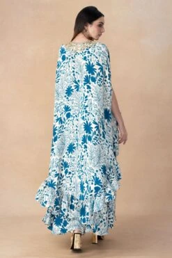 Arpita Mehta Teal Floral Printed Hi-low Cape Set -Inca Sales Store 101123am13 5