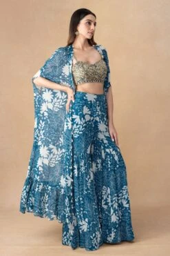 Arpita Mehta Teal Mirror Embellished & Printed Sharara Set -Inca Sales Store 101123am23 3