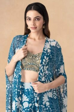 Arpita Mehta Teal Mirror Embellished & Printed Sharara Set -Inca Sales Store 101123am23 4